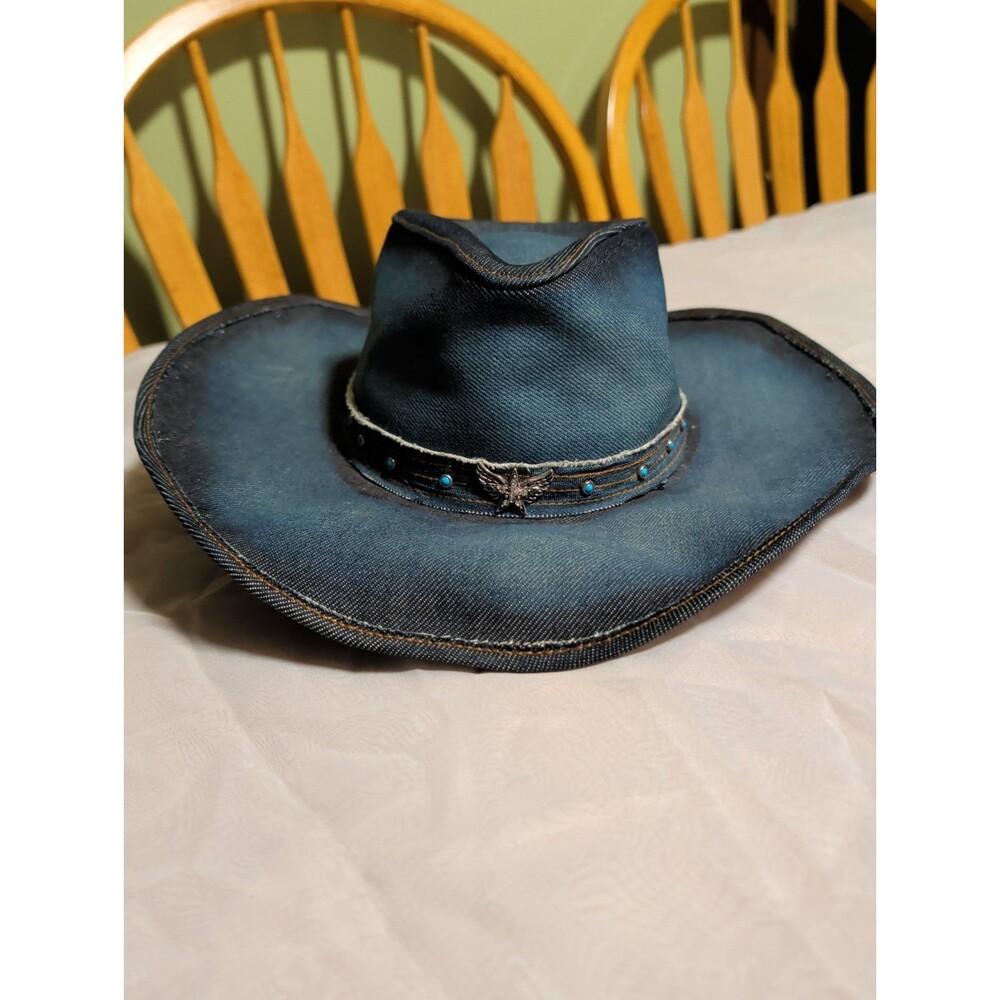 BULLHIDE Western Cowgirl (Distressed Blue Jean) Leather Band & Turquoise, Sz M
